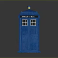 Classic Blue Police Box Structure With Top Light Windows And Sign