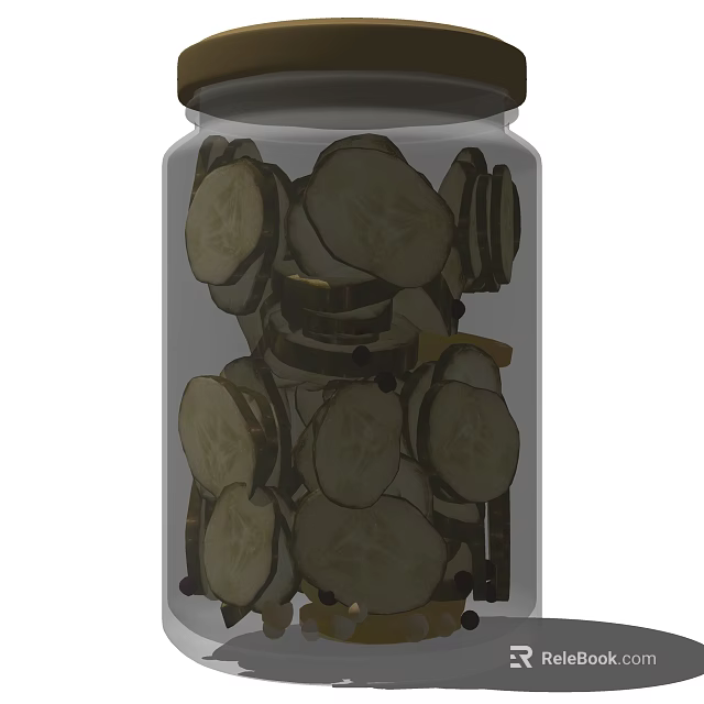 Glass Spice Jar Filled With Sliced Cucumbers And Black Peppercorns In Kitchen Storage 3d model 
