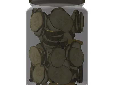 Glass Spice Jar Filled With Sliced Cucumbers And Black Peppercorns In Kitchen Storage 3d model