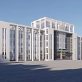 Modern Office Building Exterior With Glass Curtain Walls Spacious Entrance And Landscaping