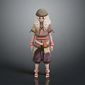 Game Movie Character With Long White Hair Hat Brown Outfit Red Belt And Colorful Details