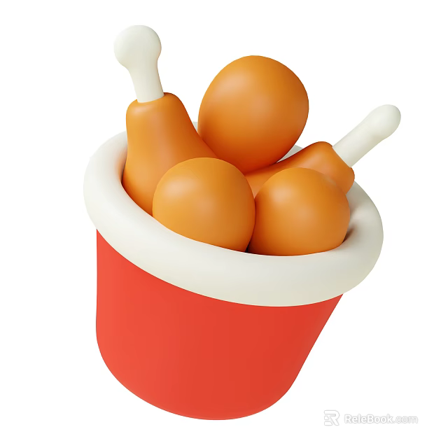 Crispy Fried Chicken Drumsticks And Nuggets In Red Bucket Container 3d model 