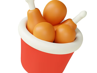 Crispy Fried Chicken Drumsticks And Nuggets In Red Bucket Container 3d model