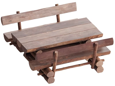 Rustic Wooden Table and Chair Set with Natural Log Legs and Simple Design 3d model
