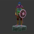 Armored Human Warrior Character With Red White Shield Sword On Stone Pedestal 3d model