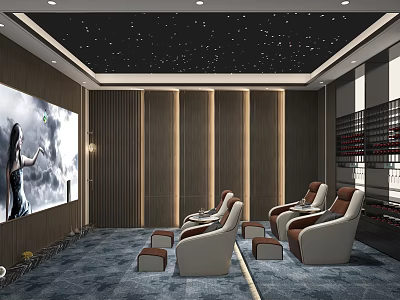 Home Theater With Starry Ceiling Recliner Chairs And Big Screen 3d model