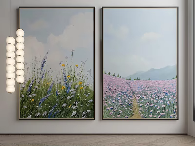Two Panel Wall Art With Wildflower Meadow And Mountain Flower Field 3d model