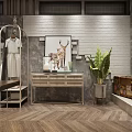 Stylish Clothing Store Interior With Hanging Dresses Display Racks Lights And Chevron Flooring