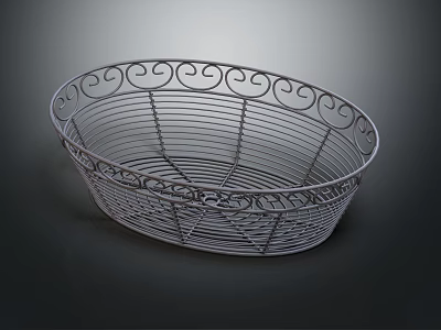 Decorative Metal Wire Storage Basket With Curved Scroll Design And Oval Shape 3d model