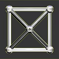 Geometric Triangular Pyramid Frame with Metal Rods and White Spherical Nodes Featuring Blue Accents