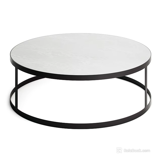 Round Coffee Table With White Tabletop And Black Metal Frame Modern Design 3d model