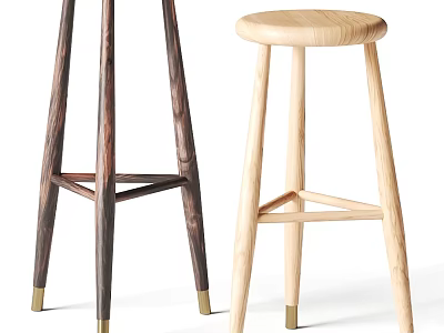 Two Modern Wooden Bar Stools With Dark And Light Colors Crossed Legs Brass Feet 3d model