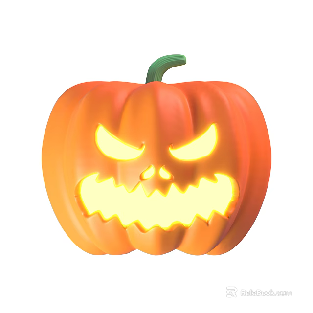 Illuminated Jack-o'-lantern Decorative Ornament Set With Carved Spooky Face For Halloween 3d model 