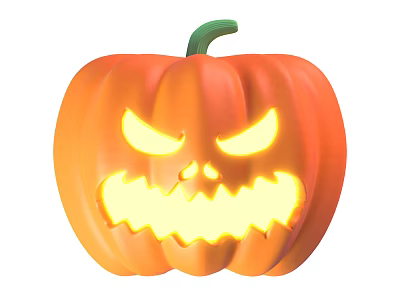 Illuminated Jack-o'-lantern Decorative Ornament Set With Carved Spooky Face For Halloween 3d model