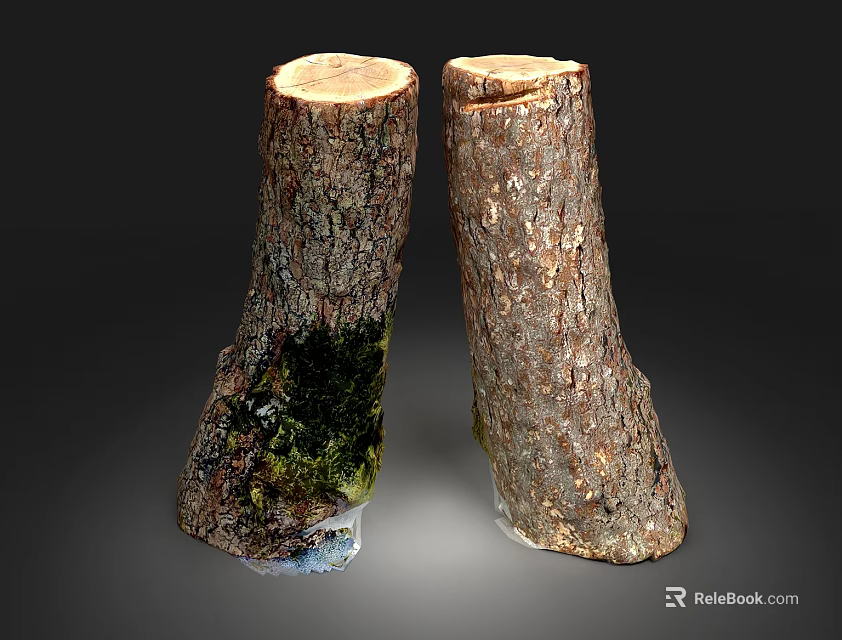 Natural Wood Tree Stumps With Stones Green Moss And Organic Texture Details 3d model 