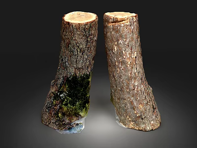 Natural Wood Tree Stumps With Stones Green Moss And Organic Texture Details 3d model