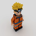 Building Blocks Character with Orange Outfit Yellow Hair Headband Three Different Angles