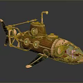 Vintage Wooden Copper Submarine With Circular Windows And Glass Cockpit Design