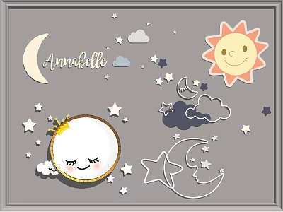 Annabelle Themed Wall Decor With Smiling Moon Sun Stars And Clouds 3d model