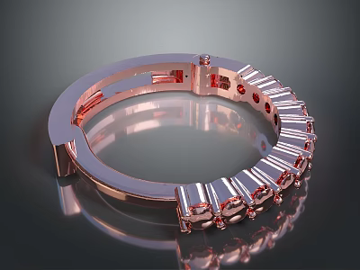 Rose Gold Bracelet With Exquisite Design And Shiny Inlaid Red Gemstones 3d model