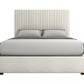 Modern Double Bed With Striped Headboard Light Colored Frame And Comfortable Bedding 3d model