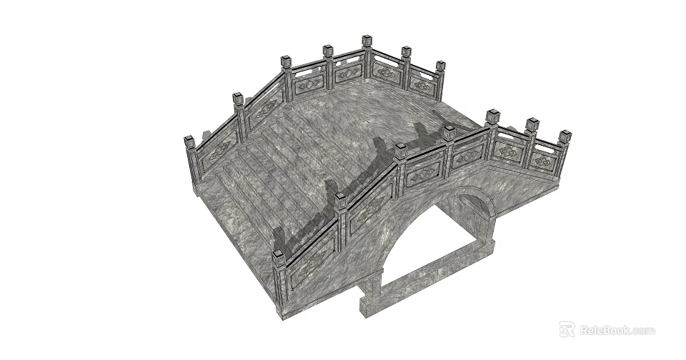 Traditional Chinese Stone Arch Bridge With Decorative Railing And Pillar Details 3d model 