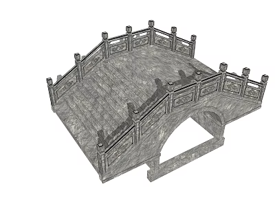 Traditional Chinese Stone Arch Bridge With Decorative Railing And Pillar Details 3d model