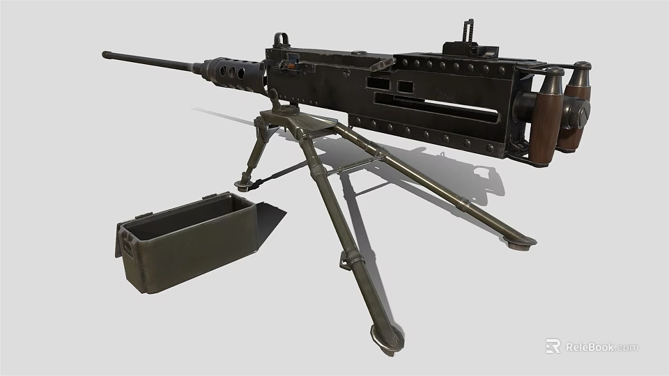 Detailed Military Machine Gun With Sturdy Tripod Stand And Metal Ammunition Box 3d model 