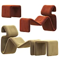 Modern Curved Chaise Lounge With Beige And Red Upholstered Fabric Design