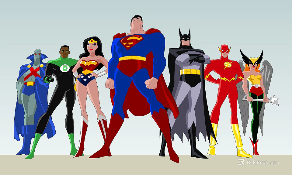 Animated Superhero Group Standing Together With Superman Batman Wonder Woman And Flash 3d model 