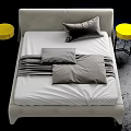 Modern Double Bed with Gray Pillows Blanket Yellow Side Tables and Black White Striped Rug