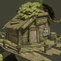 Rustic Wooden Treehouse With Small Window Leafy Branches And Wooden Platform 3d model