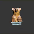Cute Brown Bear Toy Figurine With Smooth Fur And Colorful Base Design