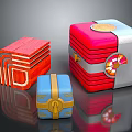 Set Of Three Colorful Decorative Cube Boxes With Wooden And Metallic Details