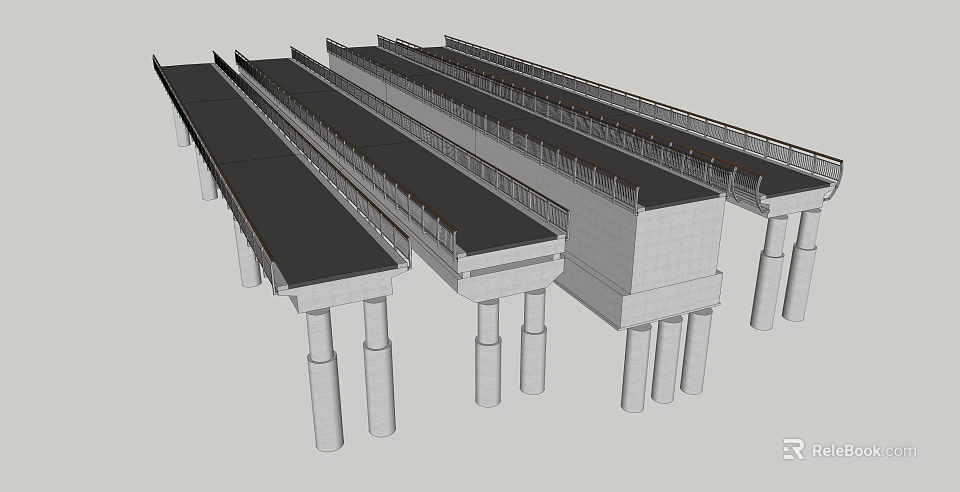 3D Bridge Model Featuring Concrete Piers and Deck Structure Design 3d model 