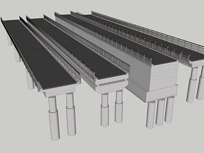 3D Bridge Model Featuring Concrete Piers and Deck Structure Design 3d model