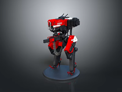 Detailed Red and Black Robot Character With Articulated Arms And Mechanical Design 3d model
