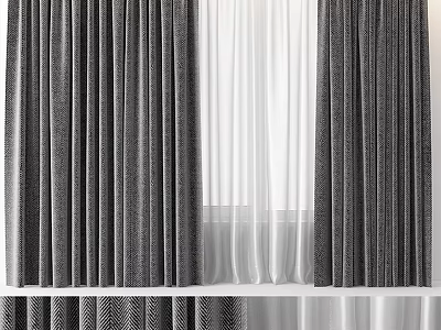 Textured Gray Curtains With White Sheer Layers For Modern Window Treatment 3d model