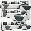 Cozy Sectional Sofa With Colorful Throw Pillows And Soft Blankets 3d model