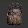 Cute Small Animal Resting In Handwoven Brown Wicker Basket With Braided Handle