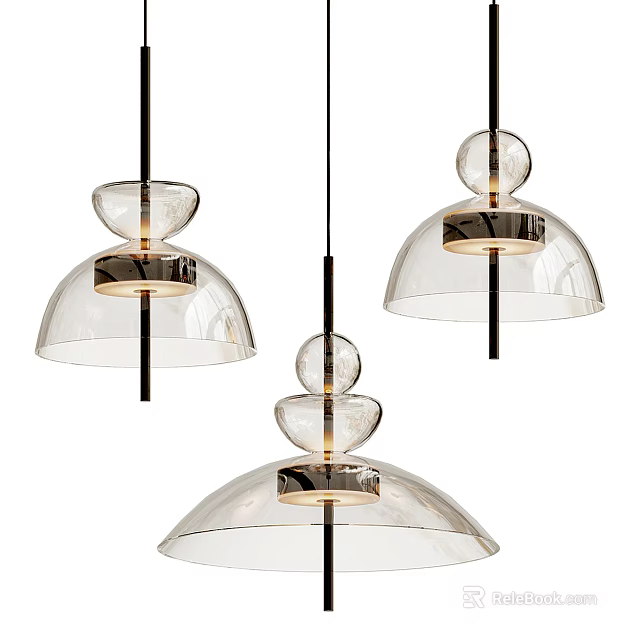 Modern Transparent Glass Chandeliers With Black Bell Shaped Shades And Metallic Accents 3d model 