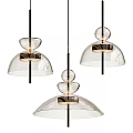 Modern Transparent Glass Chandeliers With Black Bell Shaped Shades And Metallic Accents