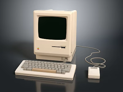Vintage Beige Computer Setup With Monitor Keyboard And Mouse 3d model