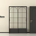 Poliform Black Swing Door With Glass Panel And Arched Frame Design 3d model