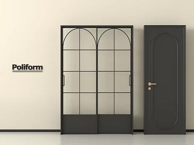 Poliform Black Swing Door With Glass Panel And Arched Frame Design 3d model