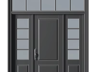 Dark Gray Swing Door Design With Solid Center And Glass Panels 3d model