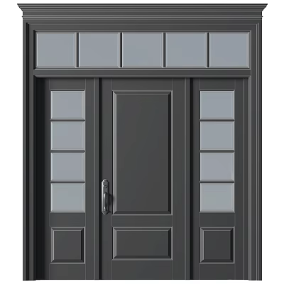 Dark Gray Swing Door Design With Solid Center And Glass Panels 3d model
