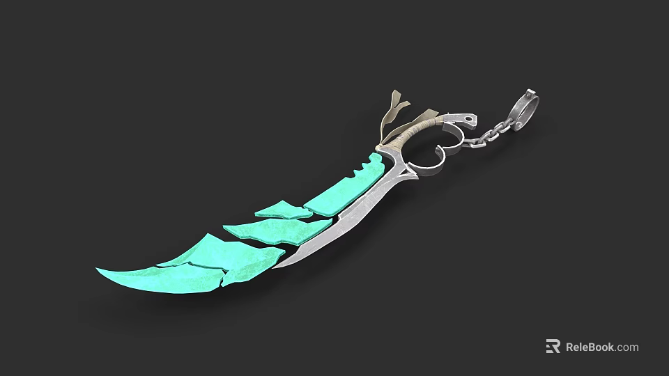Unique Decorative Weapon With Green Serrated Blade And Metallic Hilt Design 3d model 