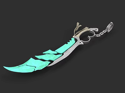 Unique Decorative Weapon With Green Serrated Blade And Metallic Hilt Design 3d model