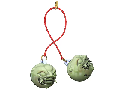 Decorative Hanging Ornaments Set with Green Bells Red String and Face Designs 3d model